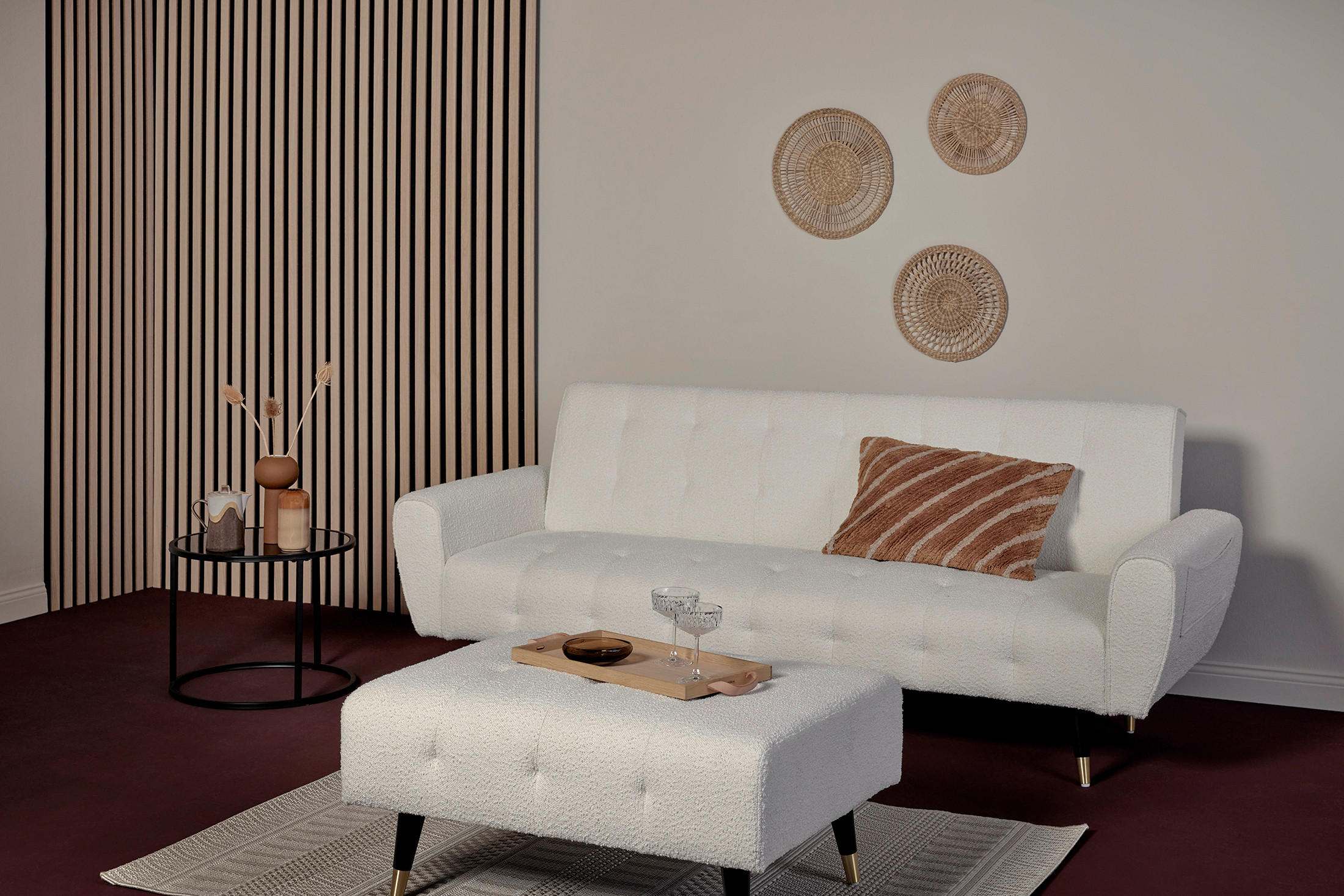 SCHLAFSOFA Bouclé Weiß  - Weiß, MODERN, Holz/Textil (213/83/153/173cm) - MID.YOU