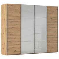 SCHWEBETÜRENSCHRANK 271/223/68 cm 4-türig Grau, Eiche Artisan  - Chromfarben/Eiche Artisan, KONVENTIONELL, Glas/Holzwerkstoff (271/223/68cm) - Novel