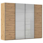 SCHWEBETÜRENSCHRANK 271/223/68 cm 4-türig Grau, Eiche Artisan  - Chromfarben/Eiche Artisan, KONVENTIONELL, Glas/Holzwerkstoff (271/223/68cm) - Novel
