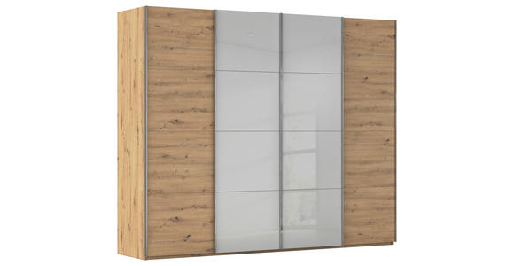 SCHWEBETÜRENSCHRANK 271/223/68 cm 4-türig Grau, Eiche Artisan  - Chromfarben/Eiche Artisan, KONVENTIONELL, Glas/Holzwerkstoff (271/223/68cm) - Novel