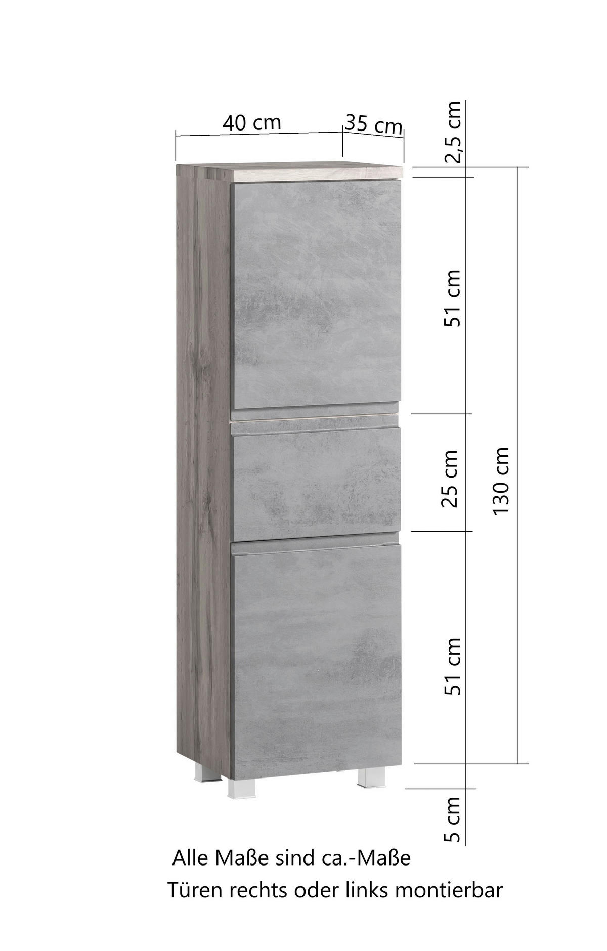 MIDISCHRANK 40/130/35 cm  - Eiche Wotan/Weiß, MODERN, Holzwerkstoff (40/130/35cm) - Held