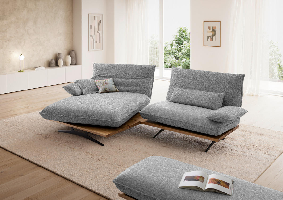 ECKSOFA  in Chenille, Flachgewebe Grau, Wildeiche  161/284 cm  - Wildeiche/Schwarz, Design, Holz/Textil (161/284cm) - Koinor