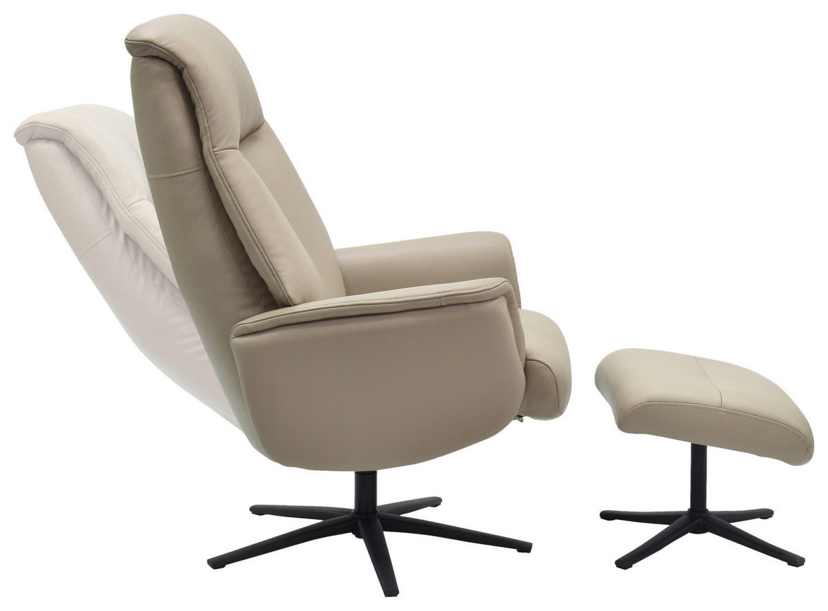 RELAXSESSELSET RELAVO Lederlook Echtleder Hocker    - Schwarz/Grau, Design, Leder/Textil (72/109/86/111/81cm) - Livetastic