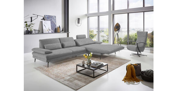 ECKSOFA in Velours Hellgrau 310/180 cm - Hellgrau/Schwarz, Design, Textil/Metall (310/180cm) - Dieter Knoll