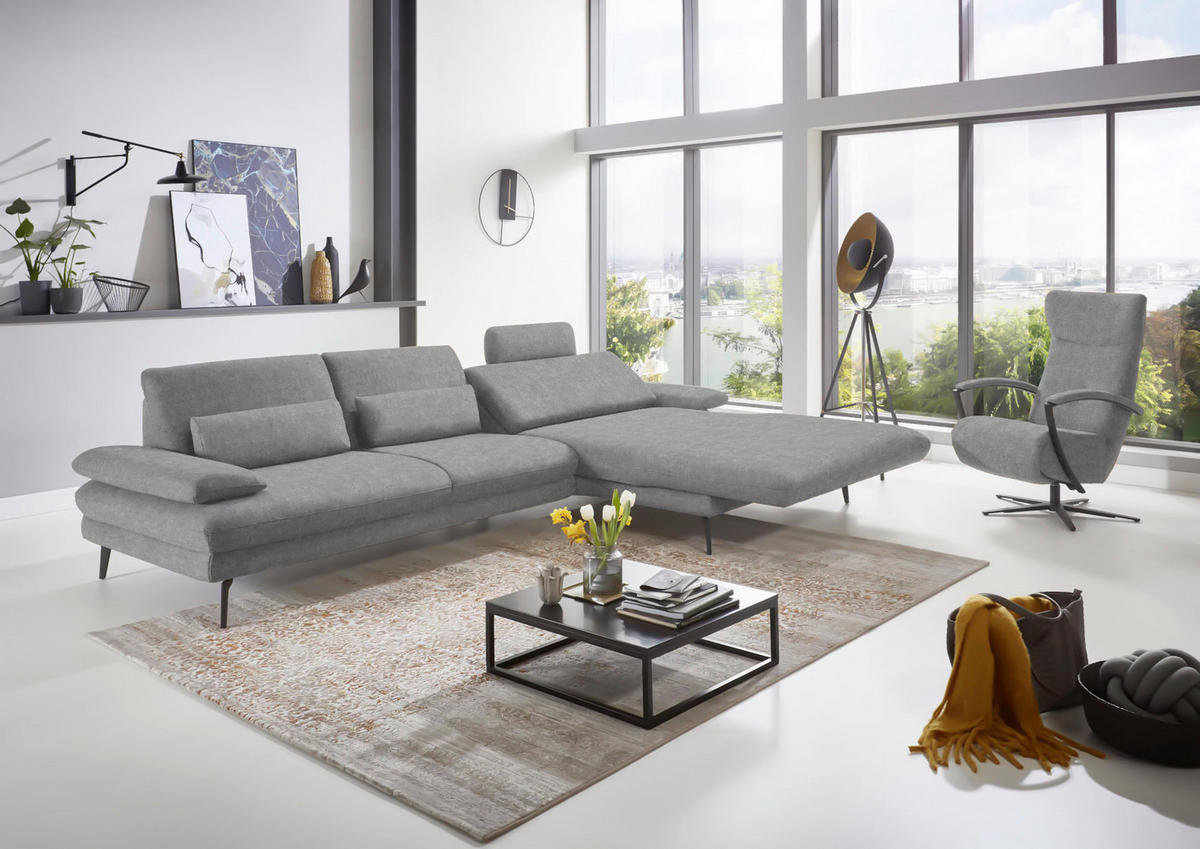 ECKSOFA in Velours Hellgrau  - Hellgrau/Schwarz, Design, Textil/Metall (310/180cm) - Dieter Knoll