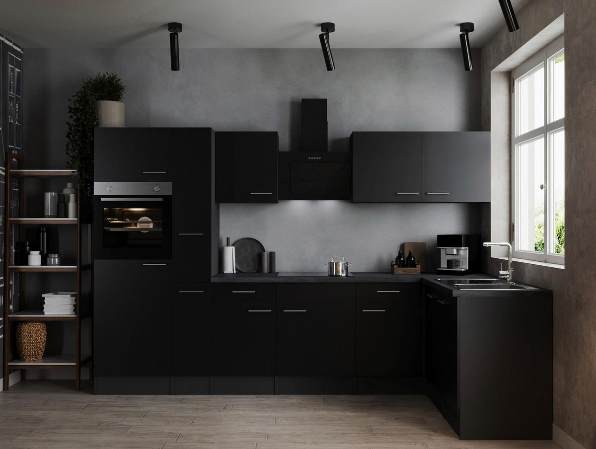 ECKKÜCHE 310/172 cm  in Grau, Schwarz  - Silberfarben/Schwarz, Design, Holzwerkstoff/Metall (310/172cm) - Respekta