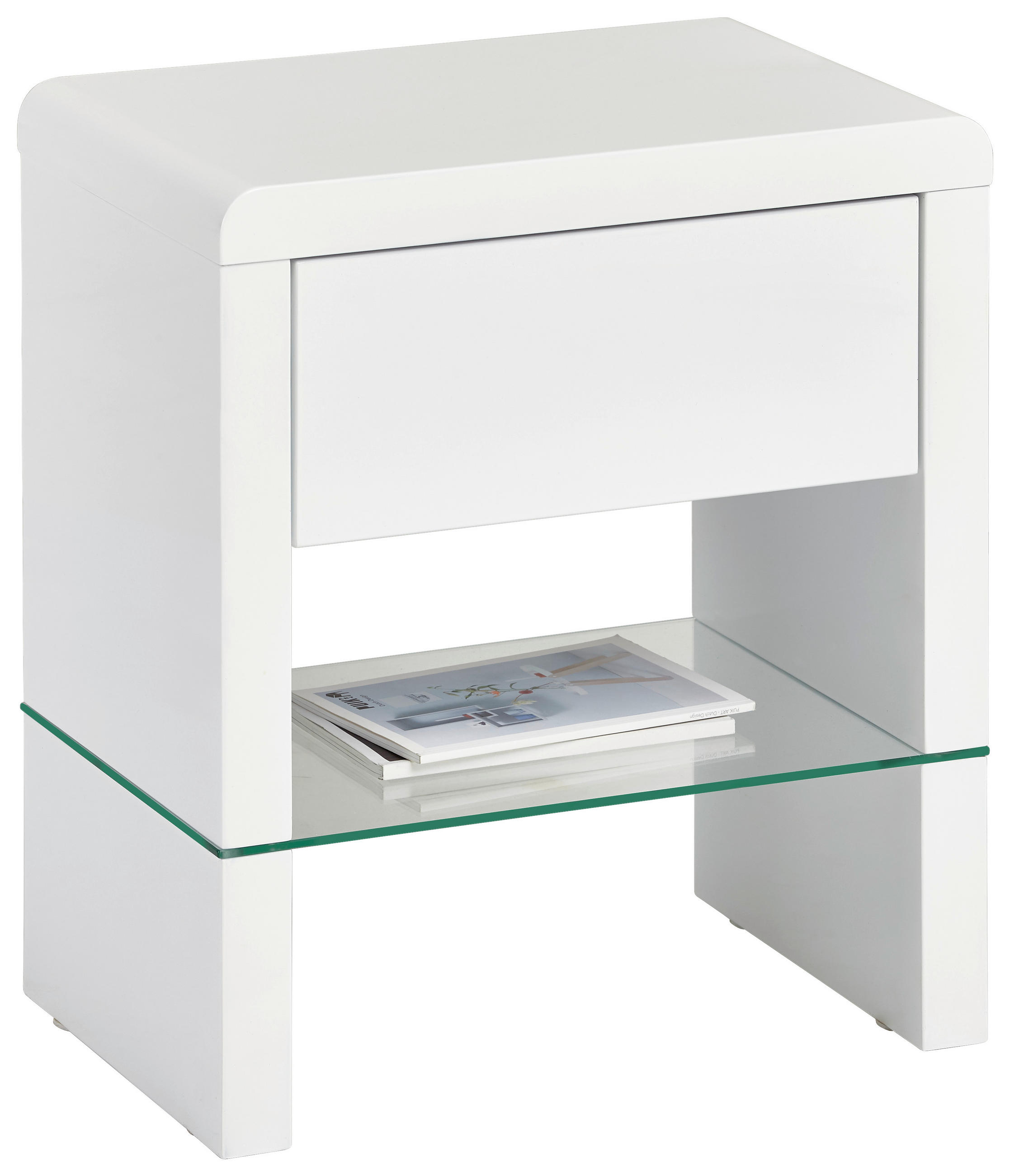 NACHTSCHRANK 45/50/29 cm  - Weiß Hochglanz, Design, Glas/Holzwerkstoff (45/50/29cm) - Xora