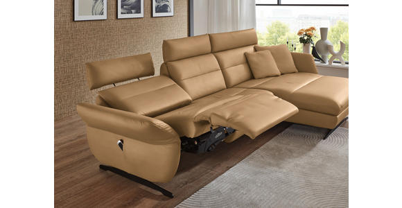 ECKSOFA in Echtleder Honig 300/157 cm - Schwarz/Honig, Design, Leder/Metall (300/157cm) - Dieter Knoll