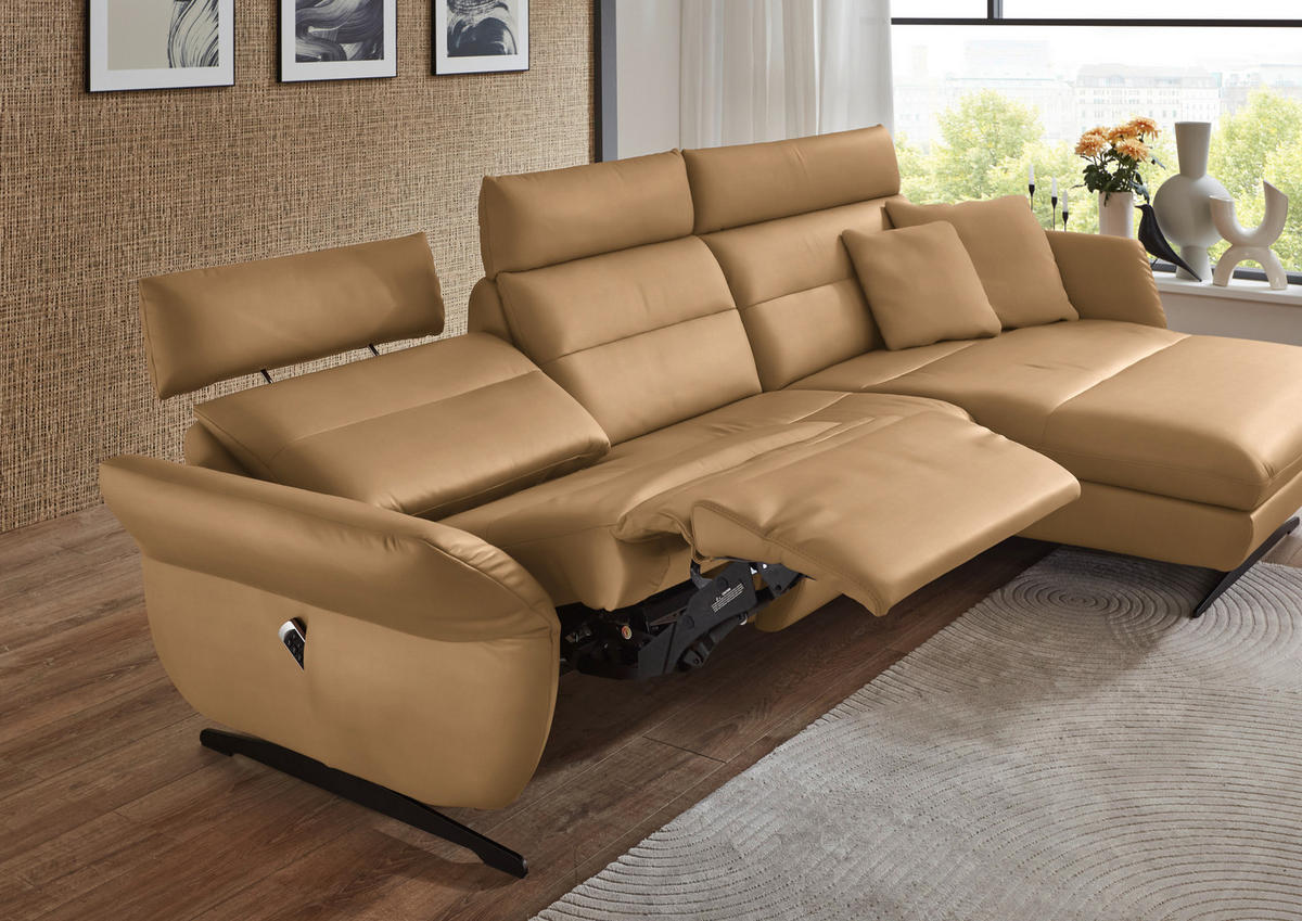ECKSOFA in Echtleder Honig  - Schwarz/Honig, Design, Leder/Metall (300/157cm) - Dieter Knoll