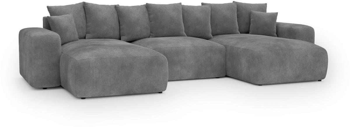 WOHNLANDSCHAFT Anthrazit Cord  - Anthrazit/Schwarz, Basics, Kunststoff/Textil (176/364/176cm) - Lomoco