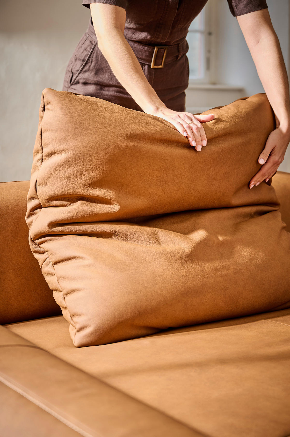 ECKSOFA in Echtleder Hellbraun  - Hellbraun/Anthrazit, Design, Leder/Metall (225/355cm) - Johann Jakob