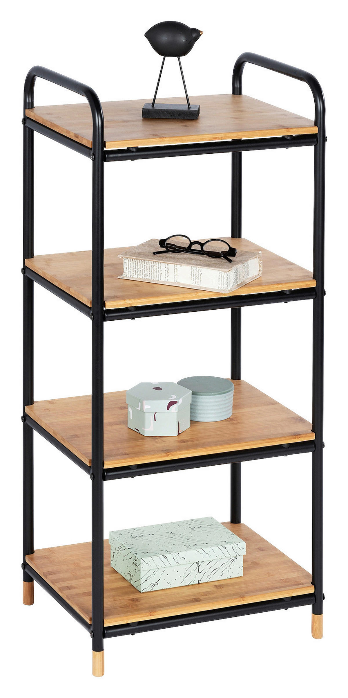 BADEZIMMERREGAL 42/95/34 cm  - Schwarz/Braun, Basics, Holz/Metall (42/95/34cm) - Wenko