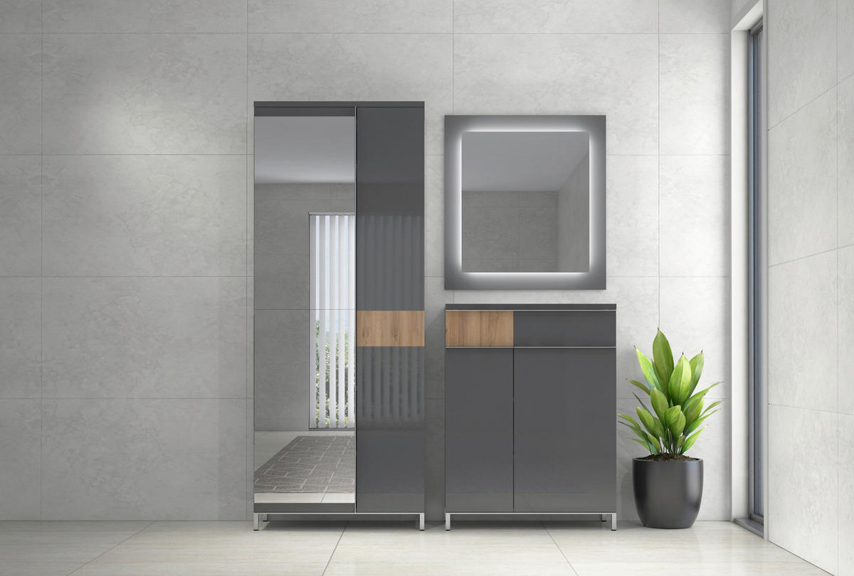 VITRINA boja orahovog drveta, antracit visoki sjaj   - boja oraha/boja nikla, Dizajnerski, staklo/metal (76/192/35cm)