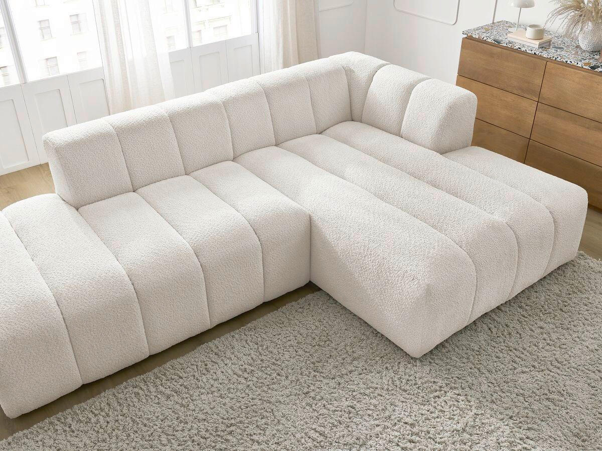ECKSOFA  ANNECY Weiß Bouclé  - Schwarz/Weiß, MODERN, Kunststoff/Textil (262/170cm)