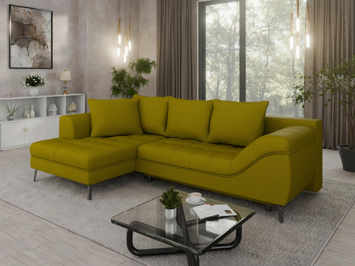 Ecksofa inkl. Funktionen in Webstoff Limette  - Limette/Schwarz, Modern, Textil/Metall (177/279cm)