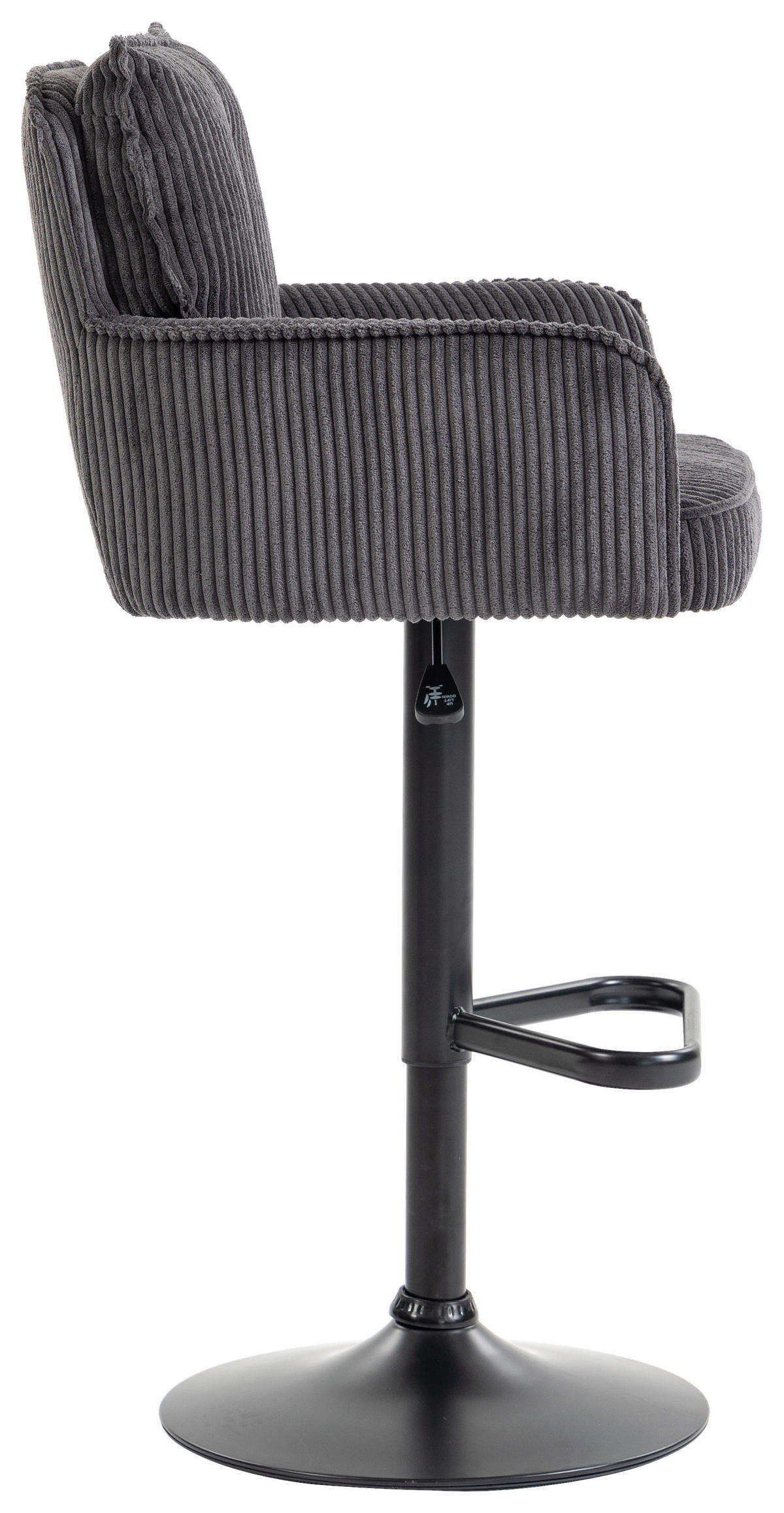 BARHOCKER Cord Dunkelgrau Eisen Stoffauswahl, Sitzfläche 360° drehbar, inklusive Armlehnen  - Dunkelgrau/Schwarz, Design, Textil/Metall (54/101-122/58cm) - Novel