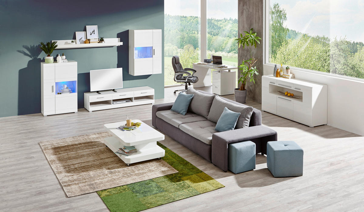 REGAL ZA DNEVNI BORAVAK bijela, bijela visoki sjaj   - bijela/srebrne boje, Design, staklo/drvni materijal (265/186/44cm) - Xora