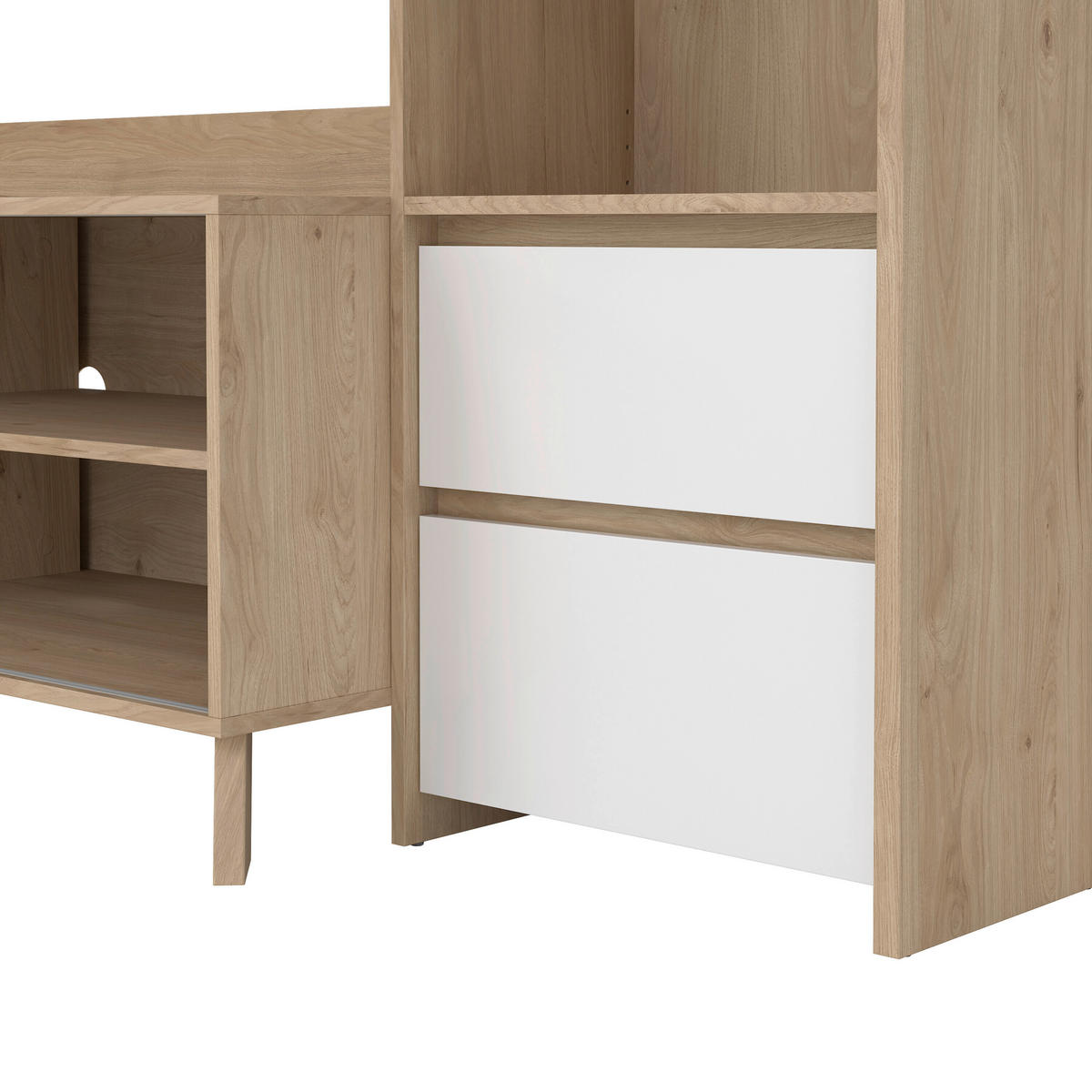 WOHNWAND  in Eichefarben, Weiß Hochglanz  208,8/182,6/48,35 cm  - Eichefarben/Weiß Hochglanz, KONVENTIONELL, Holzwerkstoff (208,8/182,6/48,35cm) - Boxxx