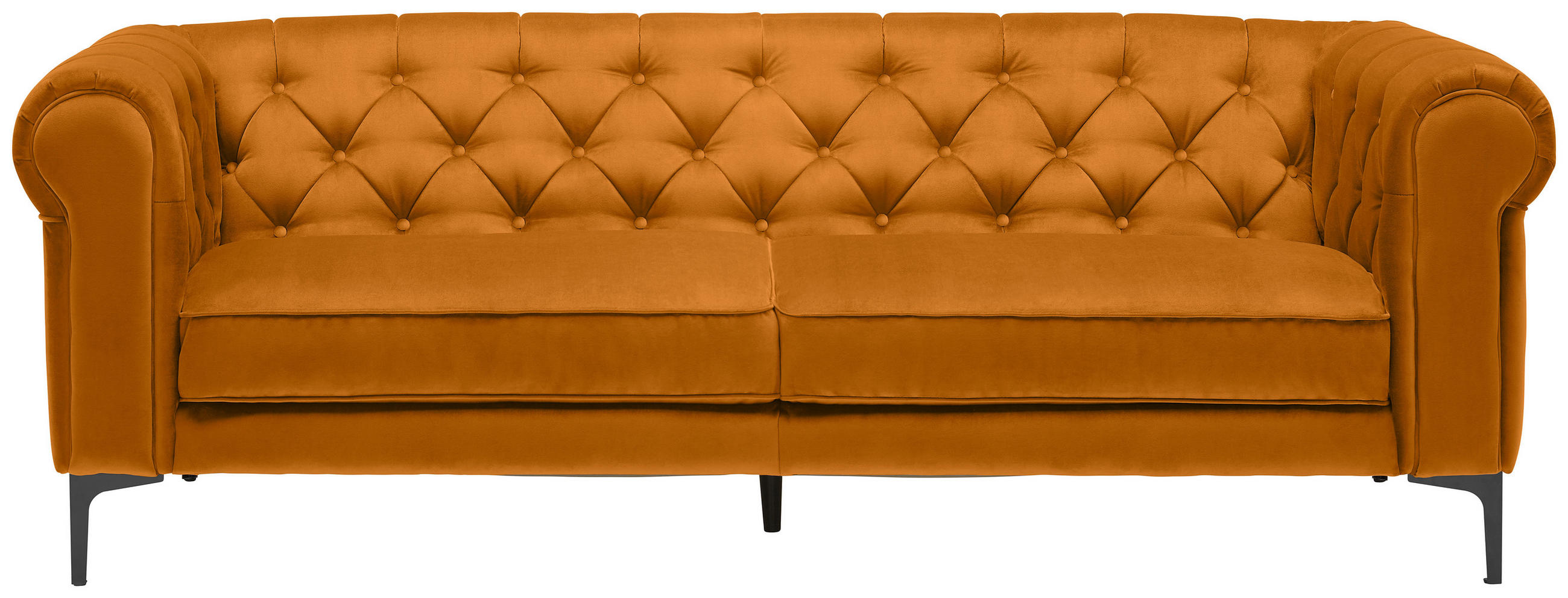 CHESTERFIELD-SOFA Gelb Samt - Gelb/Schwarz, Trend, Textil/Metall (220/75/90cm) - Carryhome