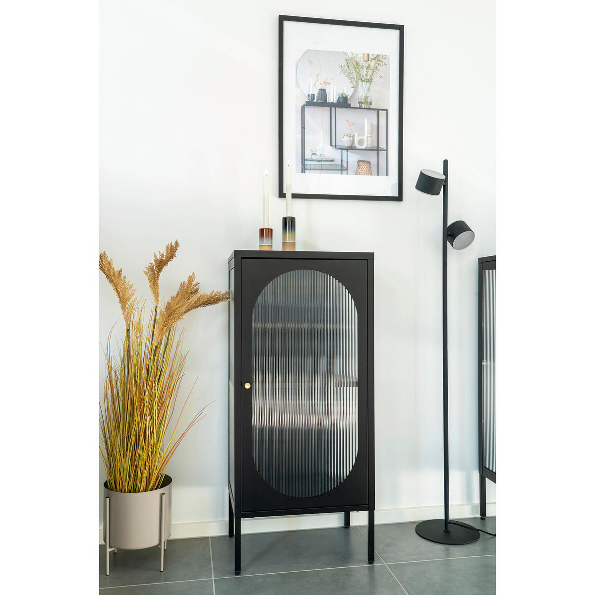 GARDEROBENSCHRANK ADELAIDE  in 50/110/50 cm  - Messingfarben/Schwarz, Design, Glas/Metall (50/110/50cm) - MID.YOU