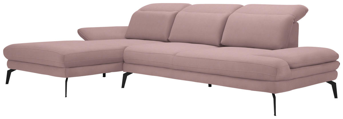 ECKSOFA in Flachgewebe Hellrosa  - Hellrosa/Schwarz, Design, Textil/Metall (180/289cm) - Stylife