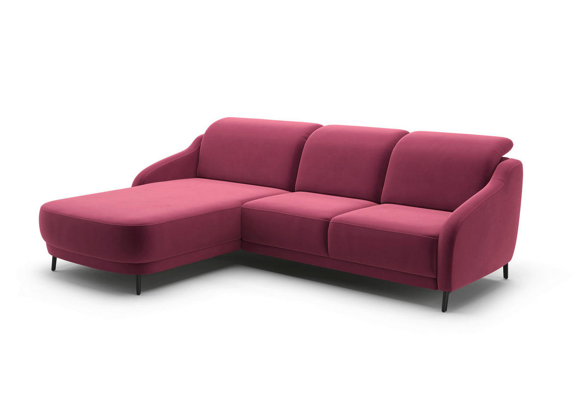 ECKSOFA BLUES V Aubergine Samt  - Aubergine/Schwarz, MODERN, Textil/Metall (191/271cm) - Sit & More