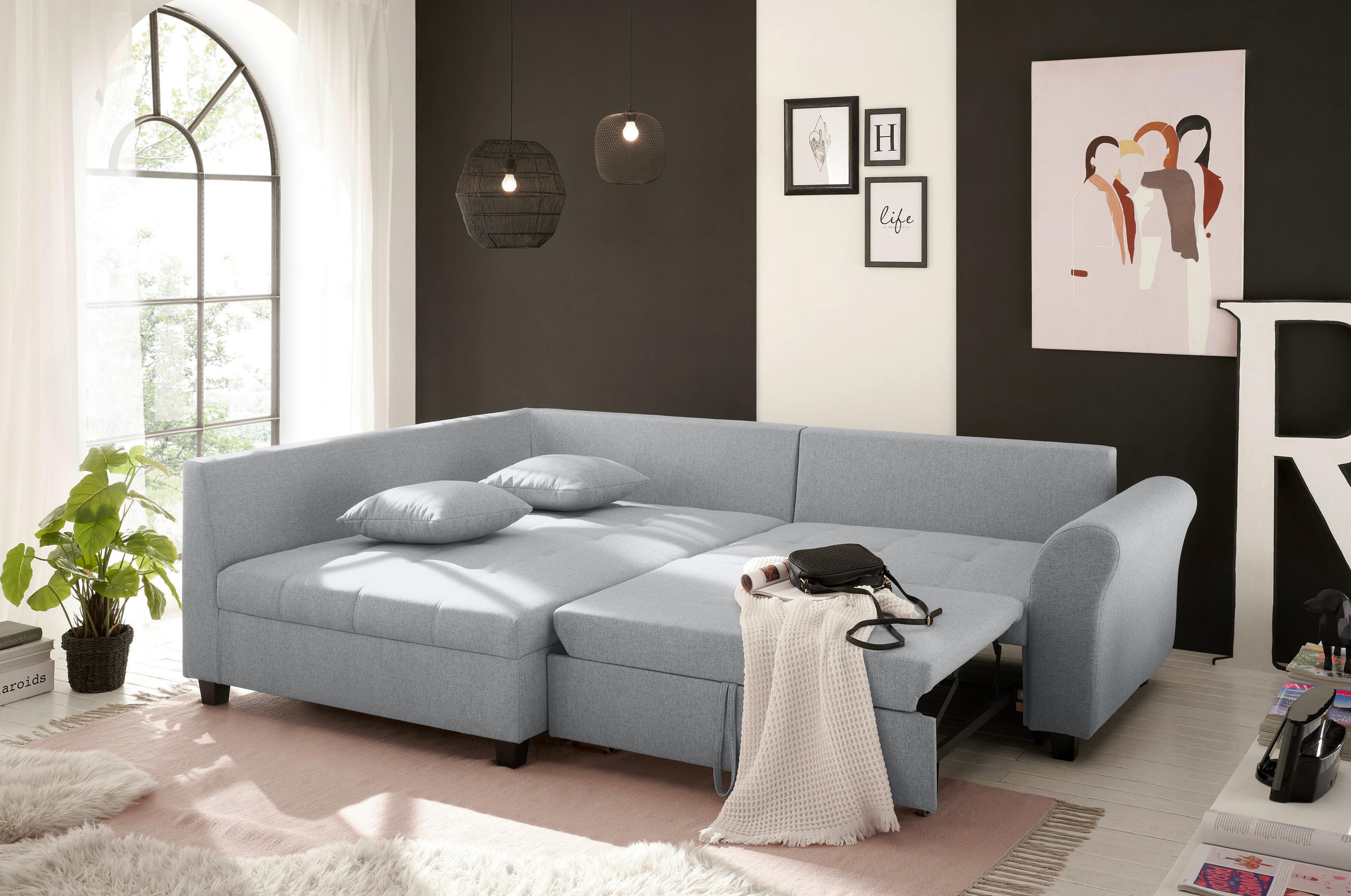 ECKSOFA Grau Webstoff  - Schwarz/Grau, MODERN, Kunststoff/Textil (175/252cm) - Livetastic
