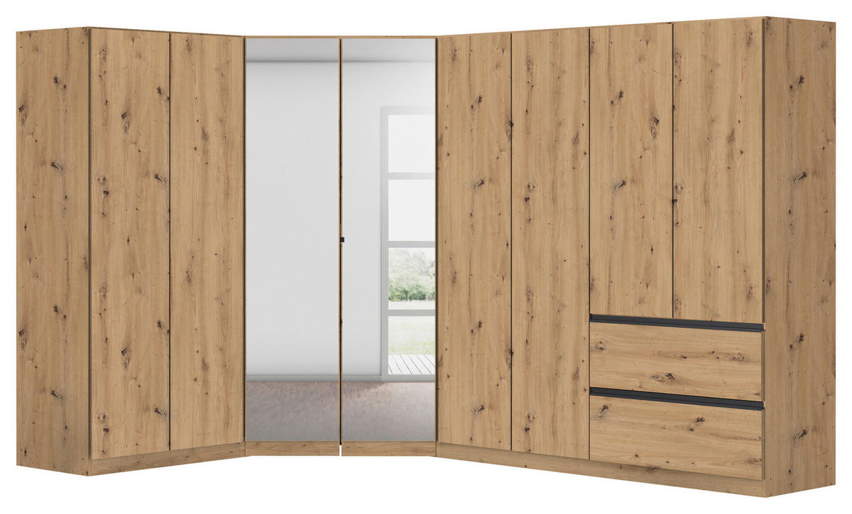 ECKKLEIDERSCHRANK 208/197/298 cm  - Chromfarben/Eiche Artisan, Modern, Holzwerkstoff (208/197/298cm) - Rauch Möbel
