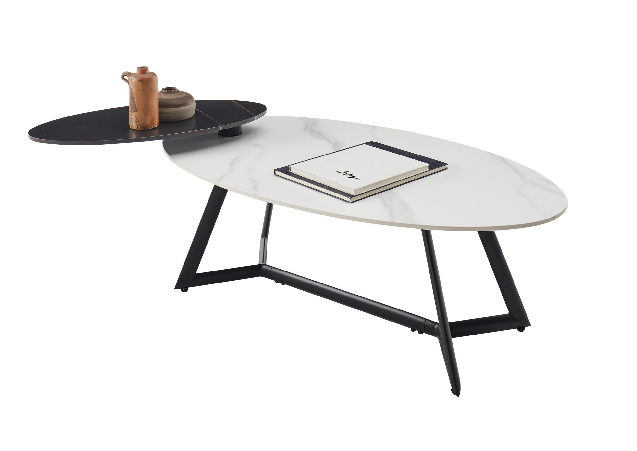 COUCHTISCH 110/60/48 cm oval Schwarz, Weiß  - Schwarz/Weiß, KONVENTIONELL, Keramik/Metall (110/60/48cm) - Modante