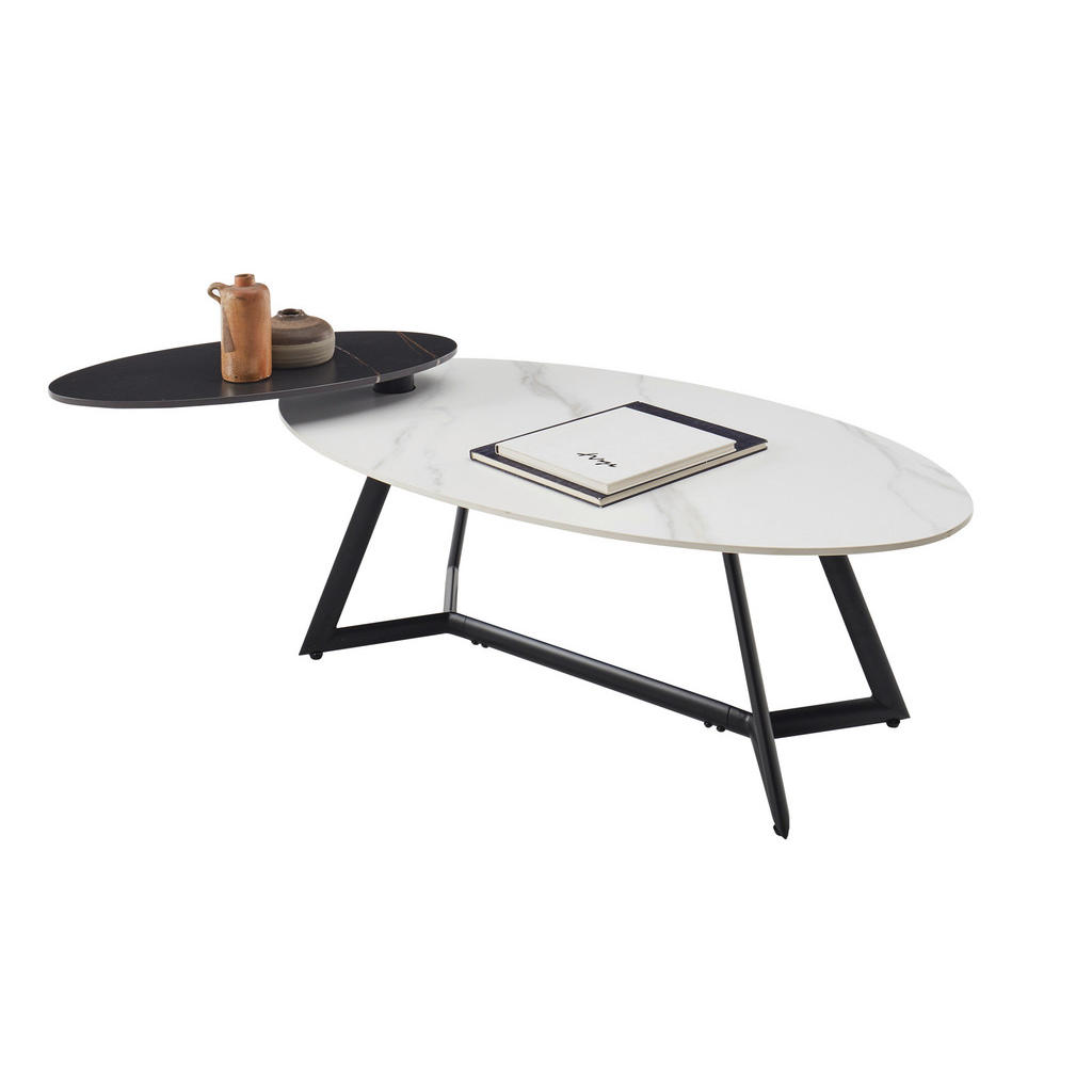 Thumbnail - Modante Couchtisch, Schwarz, Weiß, Metall, Keramik, Marmoroptik, oval, konisch, 60x48x110 cm, Wohnzimmer, Wohnzimmertisc...