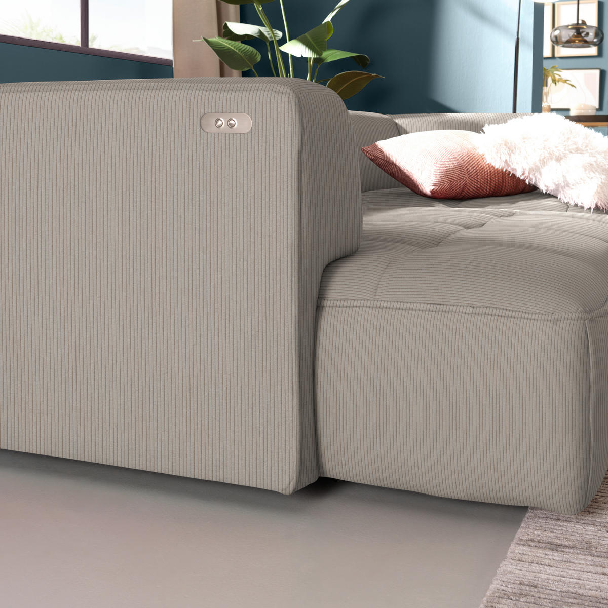ECKSOFA Taupe Feincord Zierkissen, Rückenkissen, Sitzvorzug  - Taupe/Schwarz, Design, Kunststoff/Textil (288/188cm) - Welnova