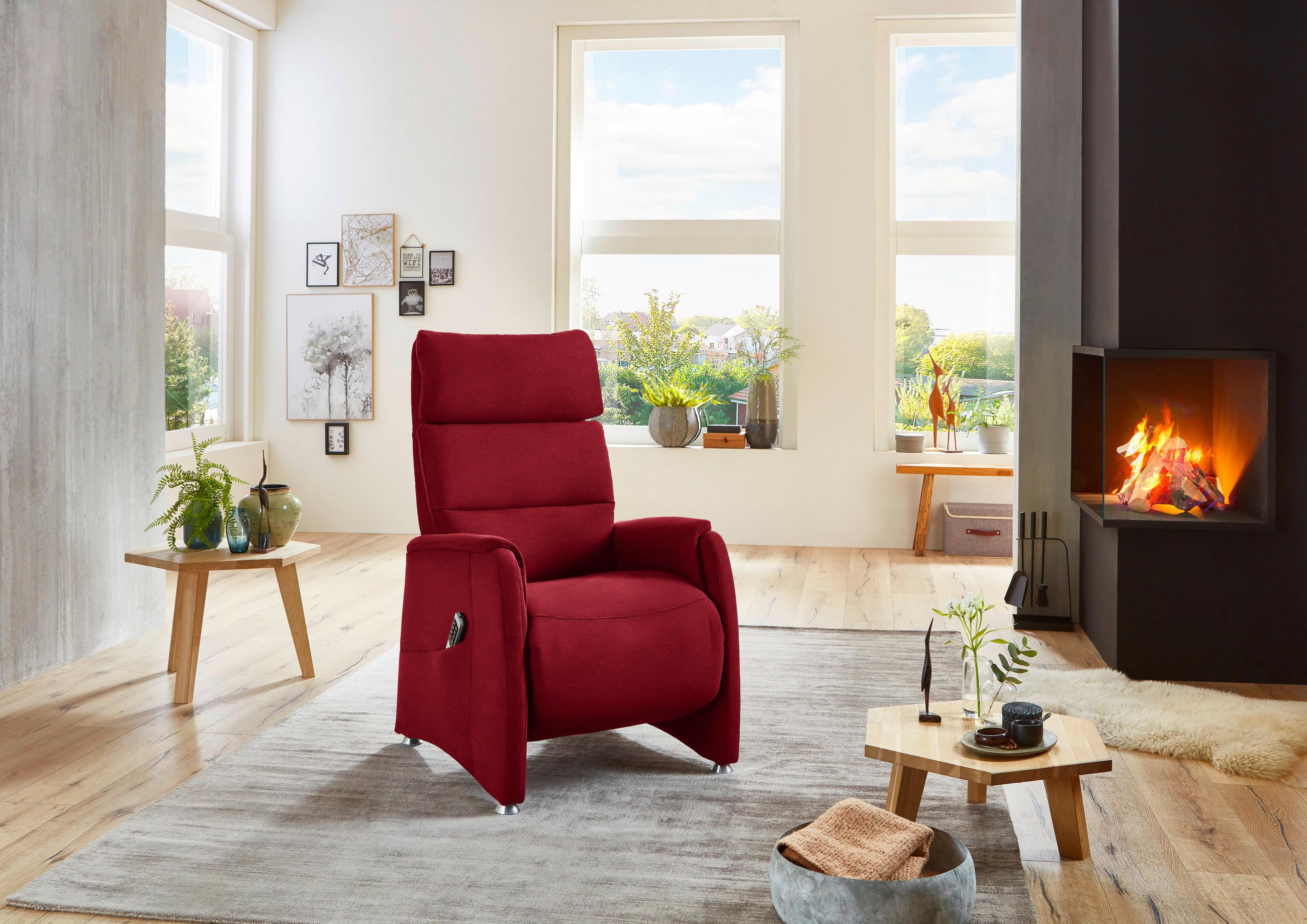 FERNSEHSESSEL in Flachgewebe Rot  - Rot/Alufarben, Konventionell, Textil/Metall (69/111/83cm) - Cantus