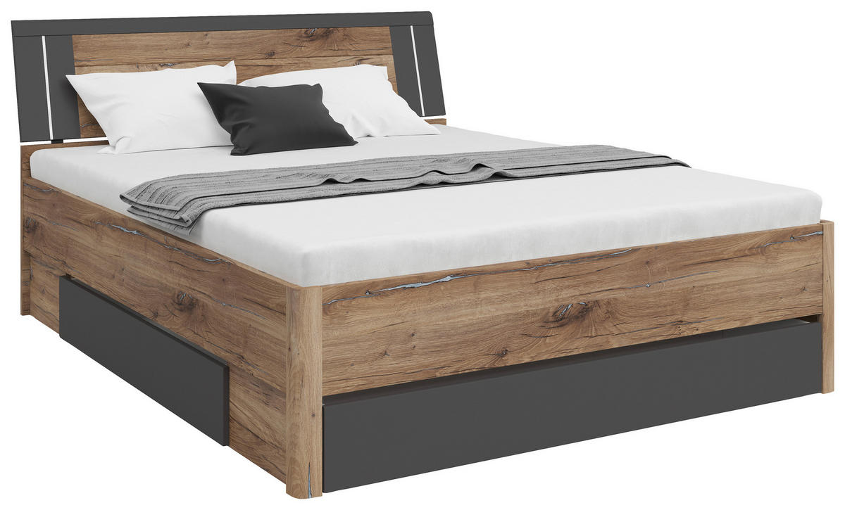 STAURAUMBETT 160/200 cm,  in Graphitfarben, Eiche dunkel,  - Eiche dunkel/Eichefarben, KONVENTIONELL, Holzwerkstoff (160/200cm)