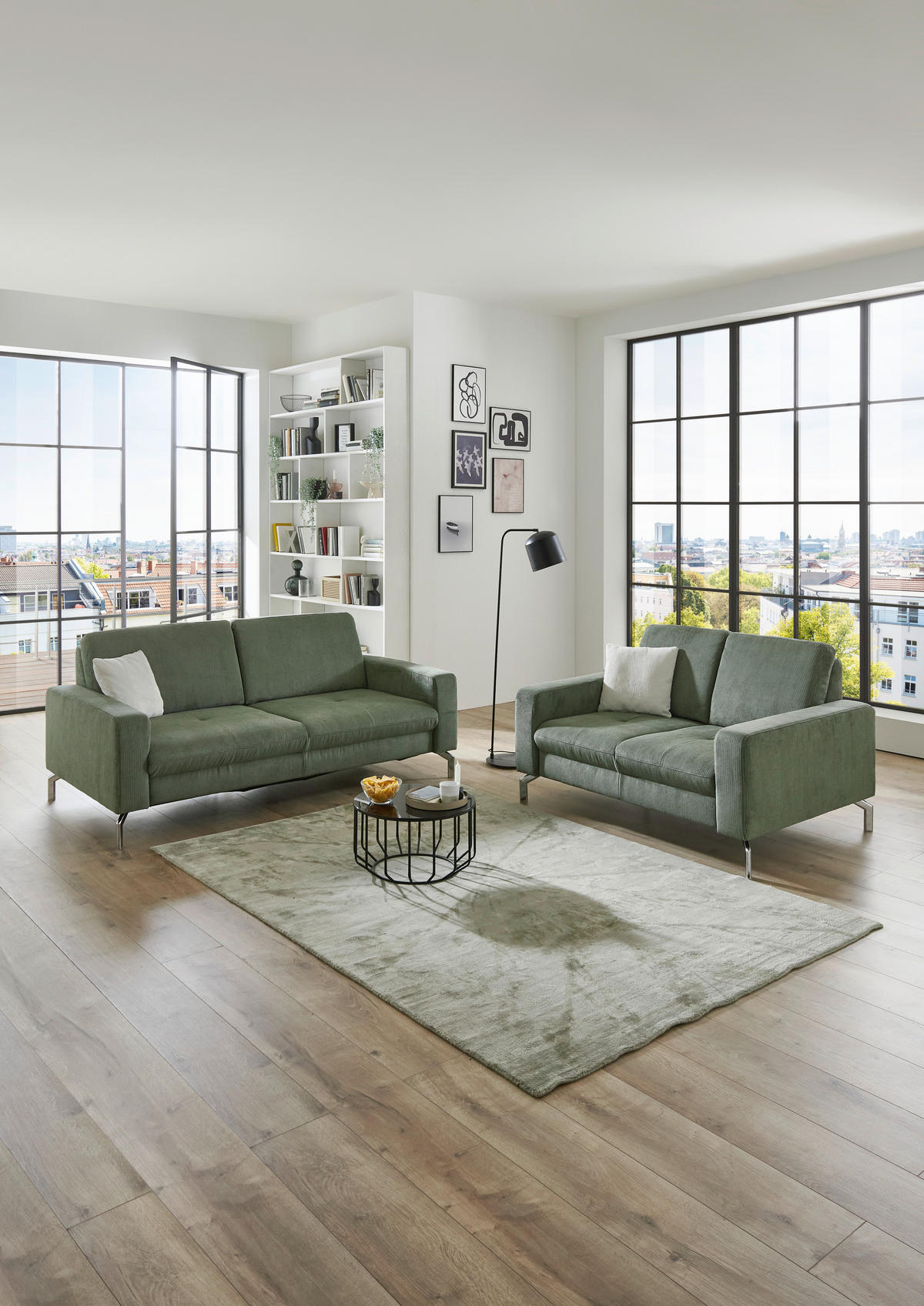 3-SITZER-SOFA Feincord Dunkelgrün  - Chromfarben/Dunkelgrün, Design, Textil/Metall (194/87/105cm) - Beldomo Style