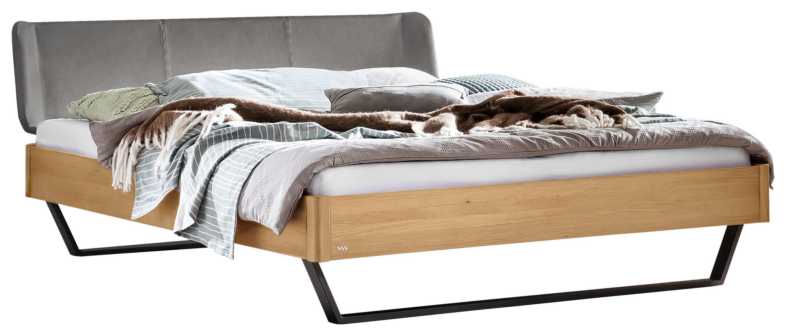 BETT 180/200 cm  in Anthrazit, Eichefarben, Dunkelgrau  - Eichefarben/Dunkelgrau, Design, Holz/Textil (180/200cm) - Hasena