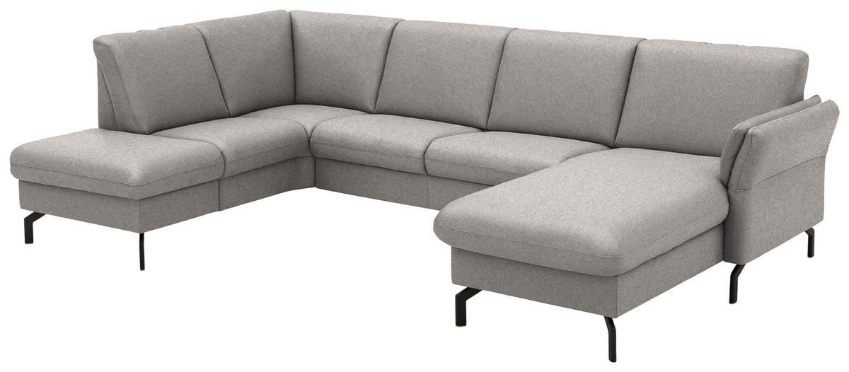WOHNLANDSCHAFT  in Flachgewebe Graubraun  - Graubraun/Schwarz, KONVENTIONELL, Textil/Metall (190/307/170cm) - Beldomo Comfort