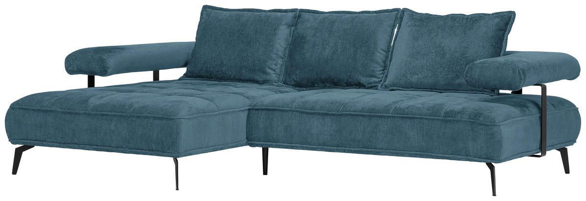 ECKSOFA in Webstoff Blau  - Blau/Schwarz, Design, Textil/Metall (180/266cm) - Welnova