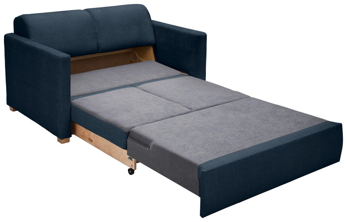 SCHLAFSOFA Flachgewebe Dunkelblau  inkl. Bettkasten, Schlaffunktion, Rücken echt  - Buchefarben/Naturfarben, KONVENTIONELL, Holz/Textil (144/81/97,5cm) - Carryhome