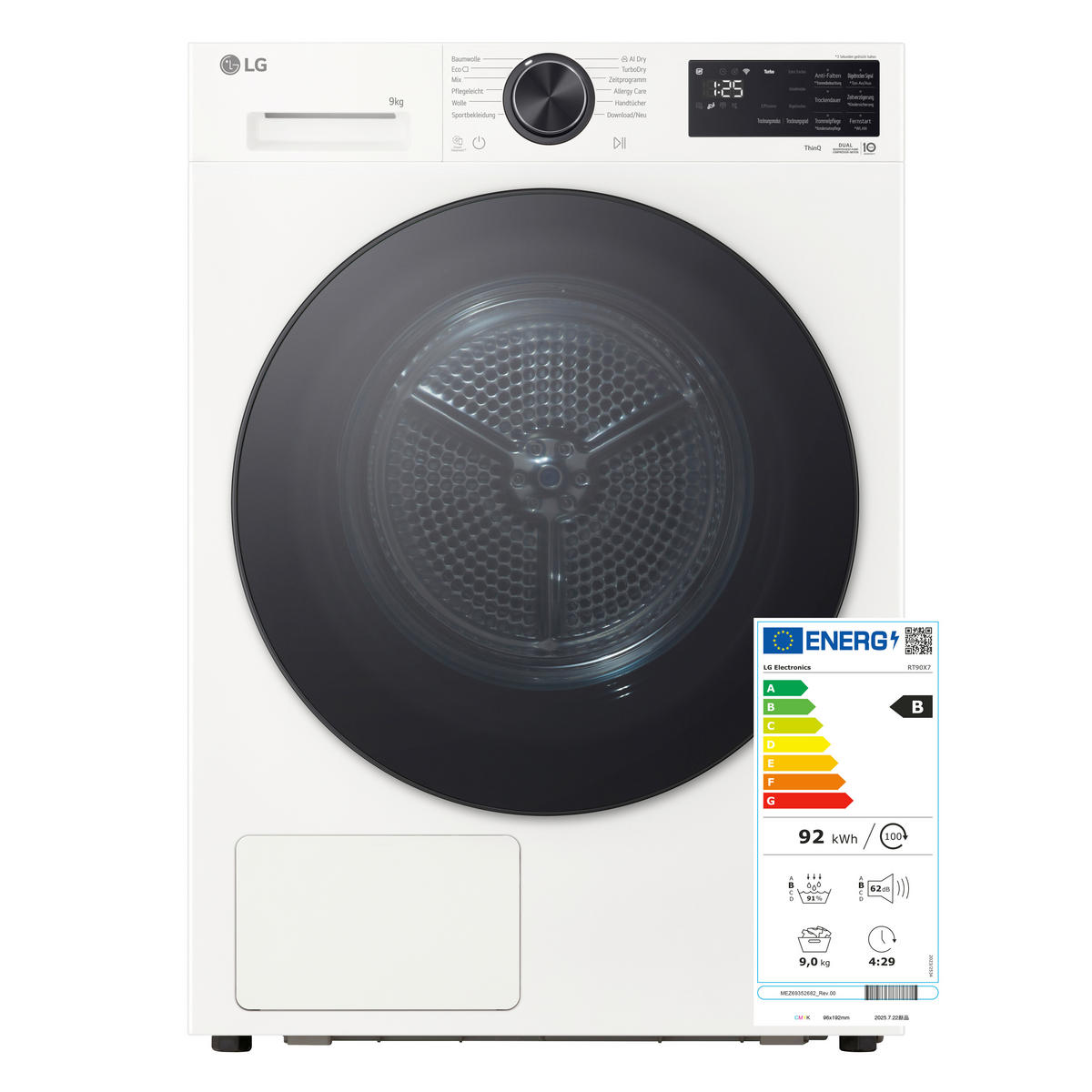 WÄRMEPUMPENTROCKNER RT90X7  - Weiß, Basics, Metall (60/85/66cm) - LG