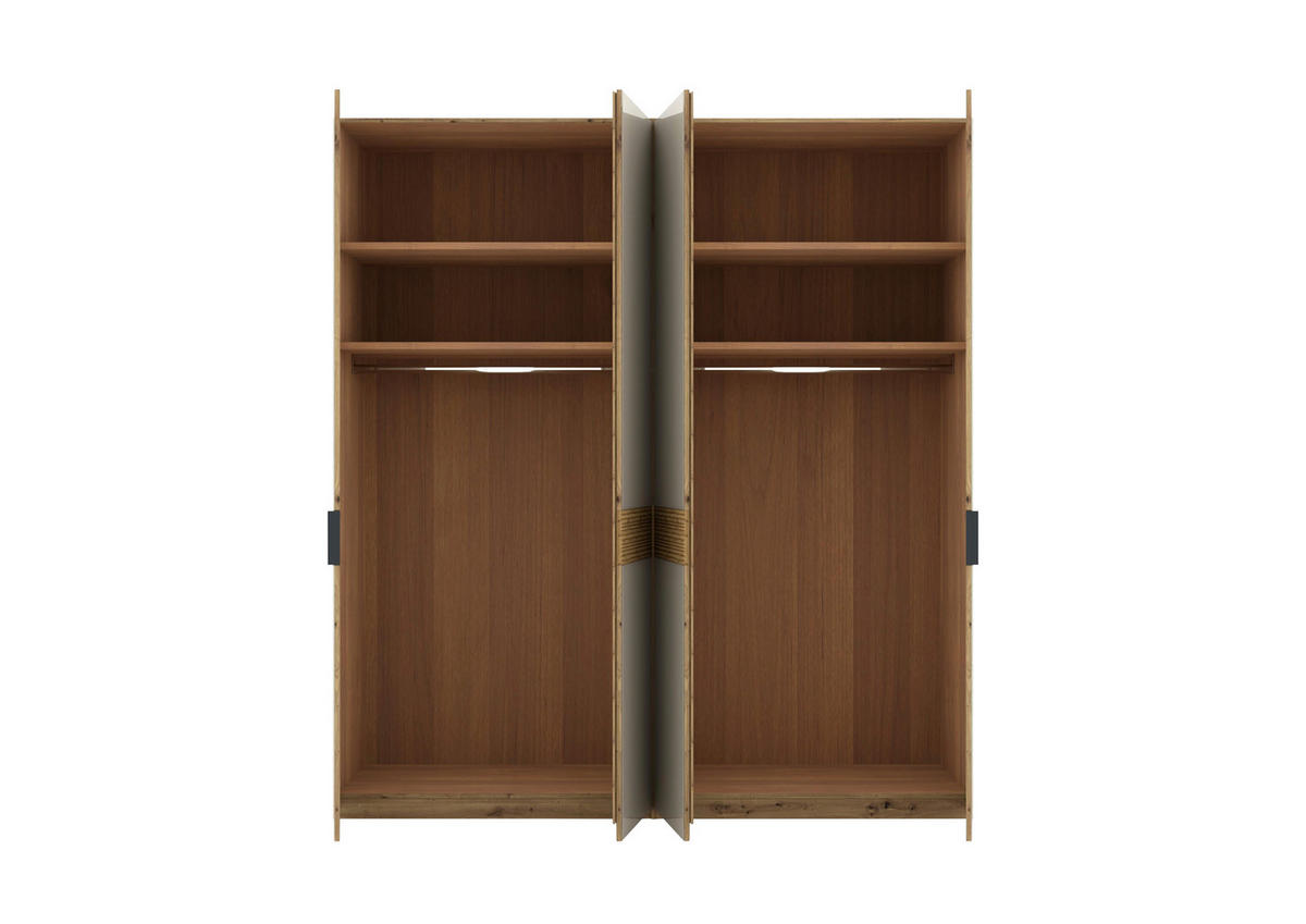DREHTÜRENSCHRANK 200/216/58 cm,  in Champagner, Eiche Bianco, 4 Tür(en)  - Schieferfarben/Eiche Bianco, Design, Glas/Holz (200/216/58cm) - Musterring