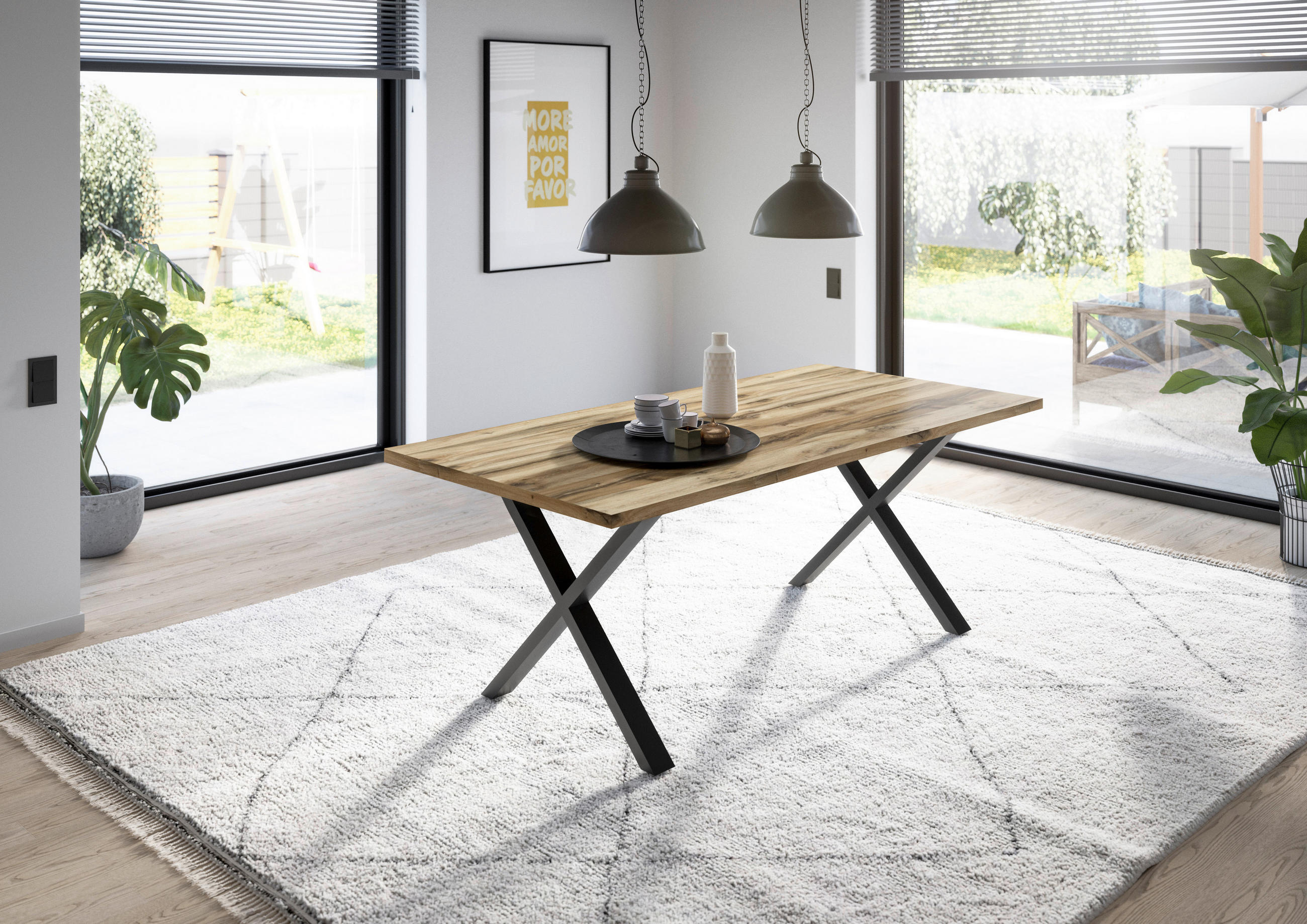 ESSTISCH rechteckig Schwarz, Plankeneiche  - Plankeneiche/Schwarz, MODERN, Holzwerkstoff/Metall (180/90/78cm) - Livetastic