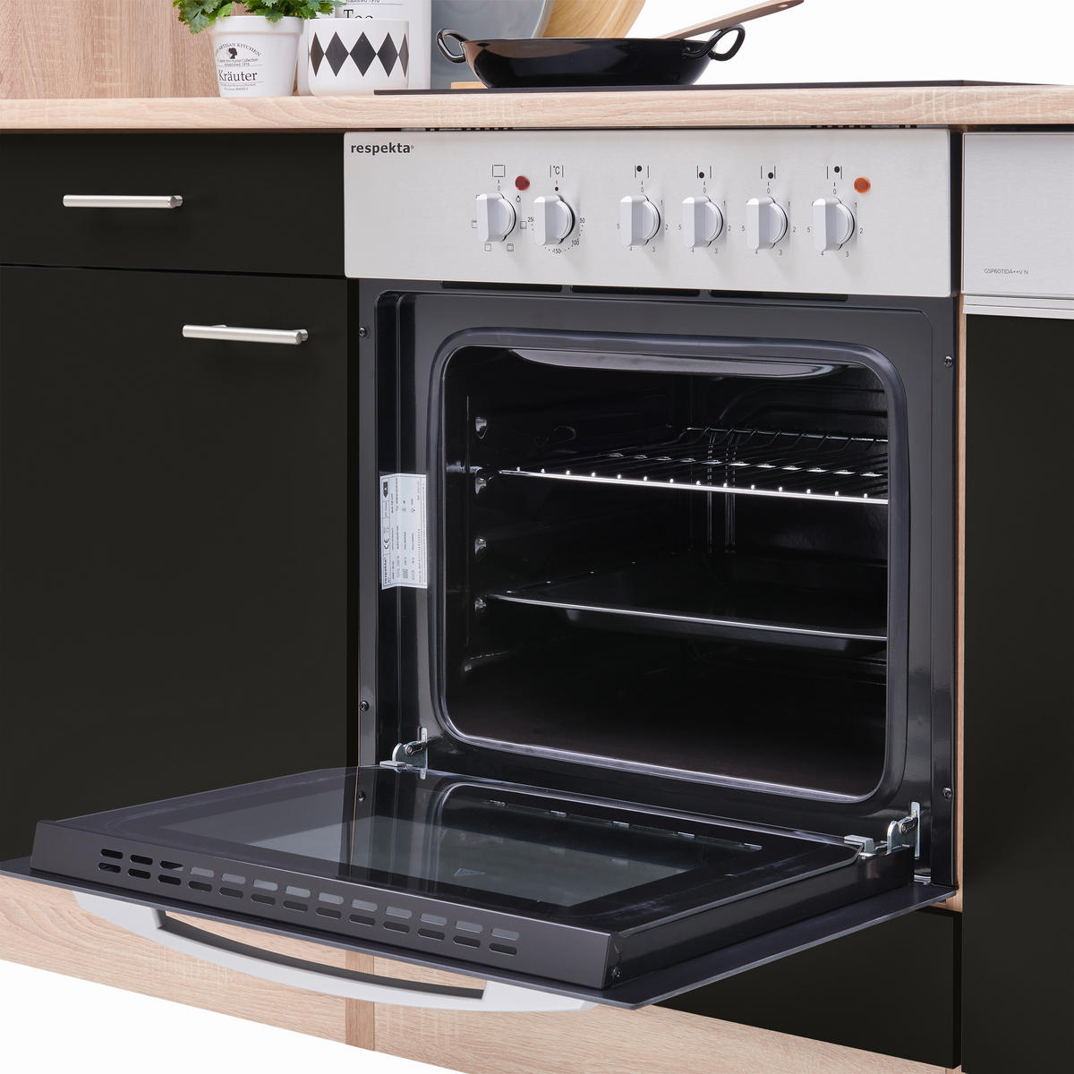 KÜCHENBLOCK 310 cm   in Schwarz, Eichefarben  - Eichefarben/Schwarz, Basics, Holzwerkstoff (310cm) - Respekta