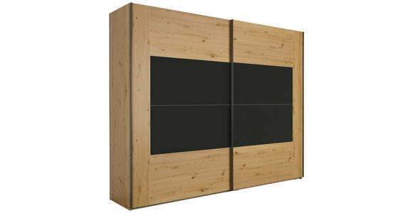 SCHWEBETÜRENSCHRANK  in Eichefarben, Dunkelgrau  - Eichefarben/Dunkelgrau, KONVENTIONELL, Glas/Holzwerkstoff (271/223/69cm) - Xora