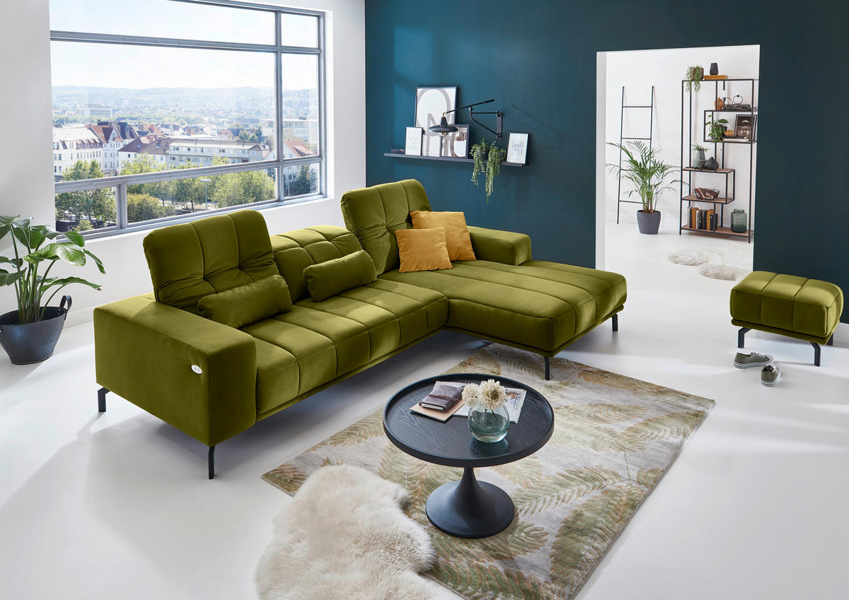ECKSOFA in Velours Grün  - Schwarz/Grün, Design, Textil/Metall (293/195cm) - Beldomo Style