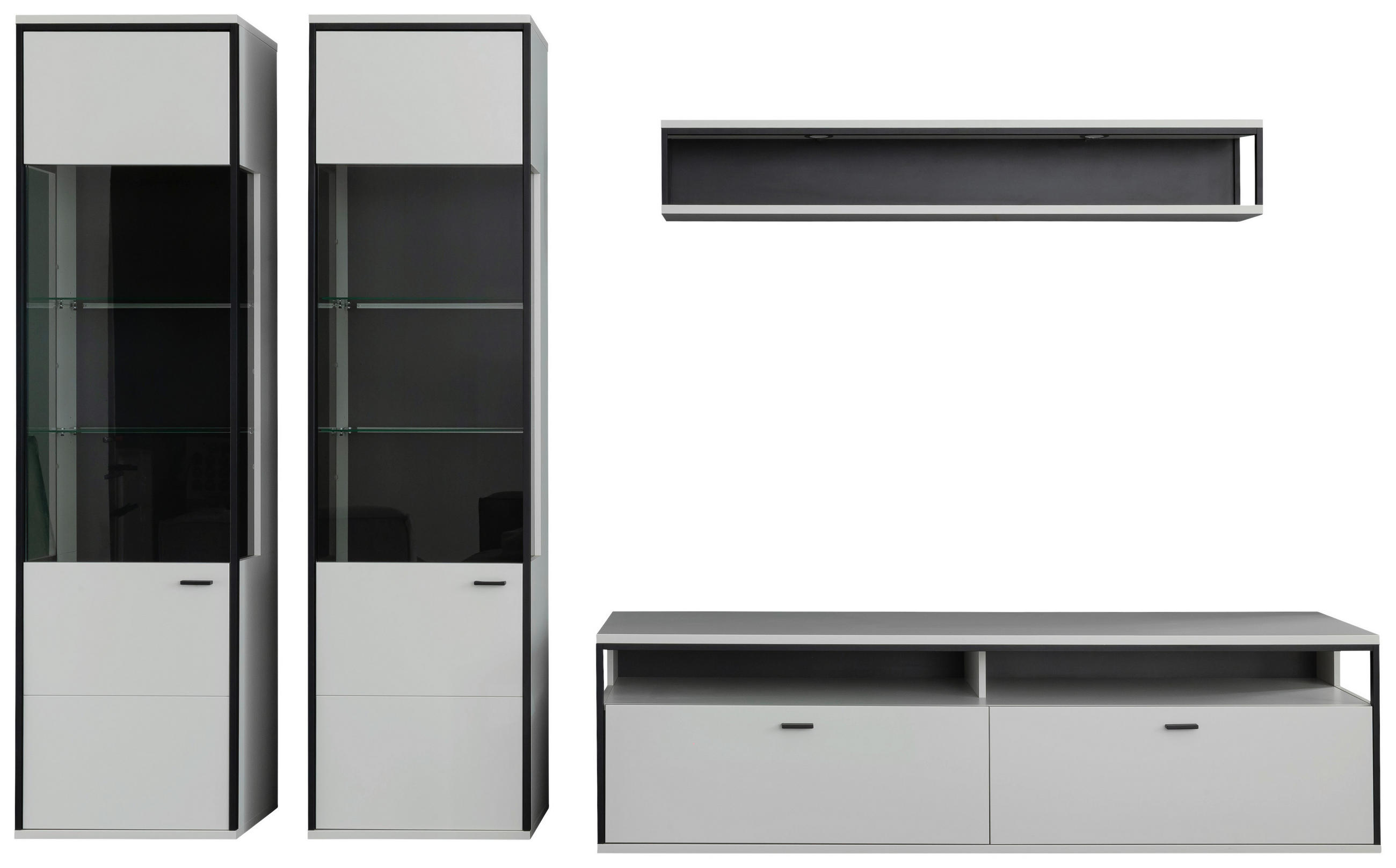 WOHNWAND  in Schwarz, Weiß  312/199/51 cm  - Schwarz/Weiß, Design, Glas/Holzwerkstoff (312/199/51cm) - Stylife