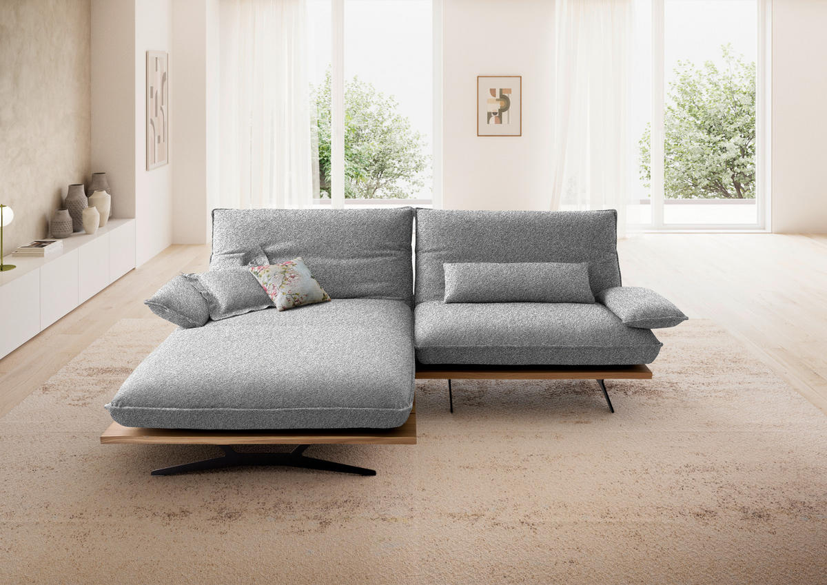 ECKSOFA  in Chenille, Flachgewebe Grau, Wildeiche  161/284 cm  - Wildeiche/Schwarz, Design, Holz/Textil (161/284cm) - Koinor