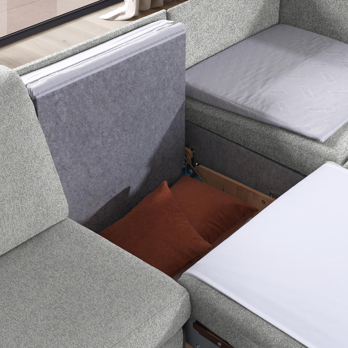 ECKSOFA  in Mikrovelours Naturfarben  261/203 cm  - Eichefarben/Naturfarben, KONVENTIONELL, Holz/Textil (261/203cm) - Sedda