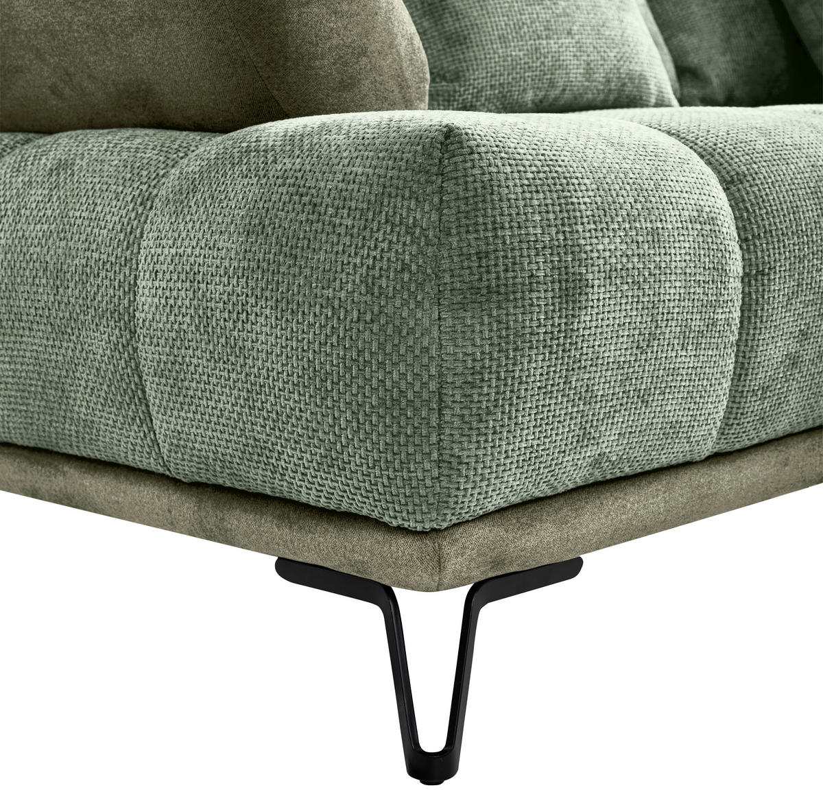 ECKSOFA Grün Chenille Zierkissen, Rückenkissen, Rücken echt  - Schwarz/Grün, MODERN, Textil/Metall (262/184cm) - MID.YOU