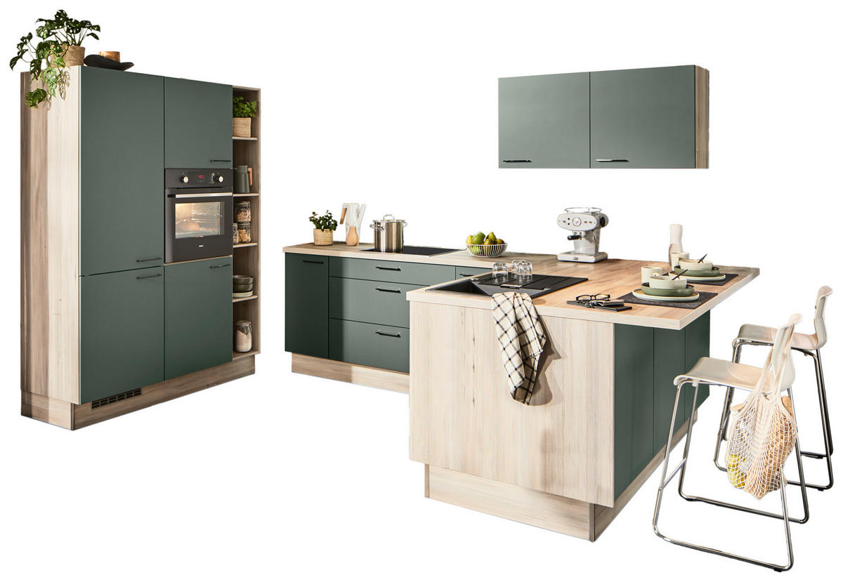 ECKKÜCHE  in Grün  - Schwarz/Grün, Design, Holzwerkstoff/Metall (150/280/192cm) - Xora