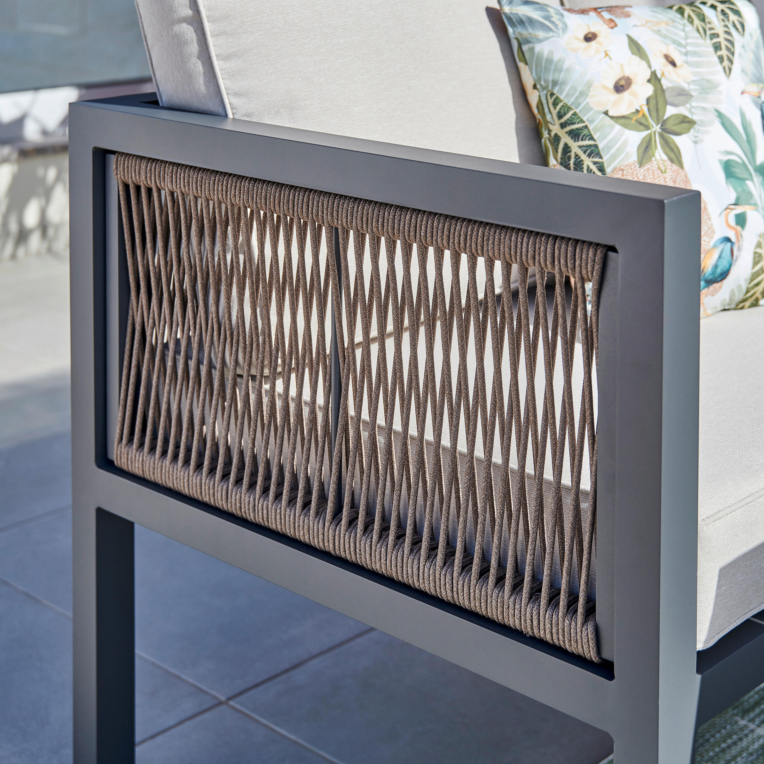 LOUNGEGARNITUR 242/195 cm Aluminium  - Dunkelgrau/Beige, Design, Kunststoff/Textil (242/195cm) - Amatio